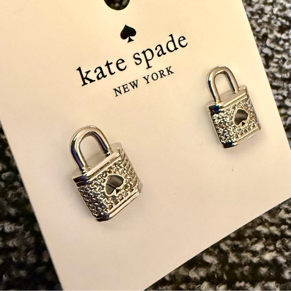 Authentic kate spade New York Silver Padlock Stud Earrings - NWT - Picture 4 of 4